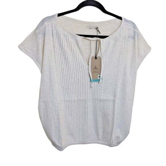 Prana Ocupas Popover Soft White Semi-Sheer Organic Cotton Blend Top Small - Picture 3 of 10